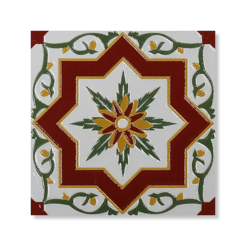 150 x 150 mm بلاط سيراميك مصقول مُجسَّم إسبانو-عربي مصنوع يدويًا مع نقوش هندسية تقليدية