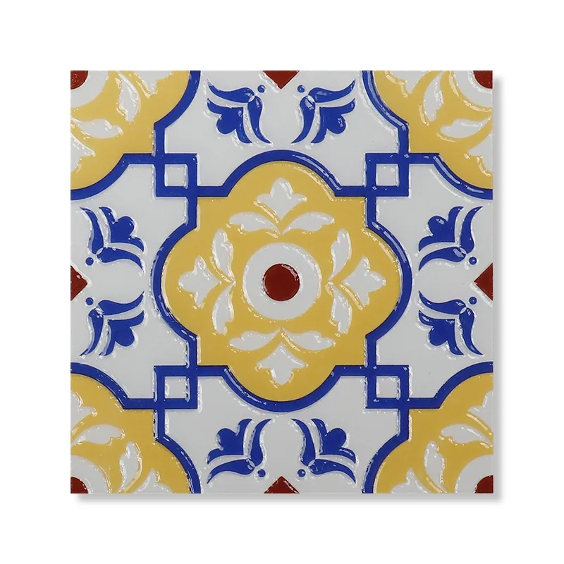 150 x 150 mm decorative relief Talavera wall tile with hand-painted patterns