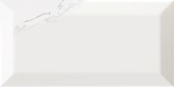 100 x 200 mm Carrara white gloss beveled ceramic wall tile with marble veining